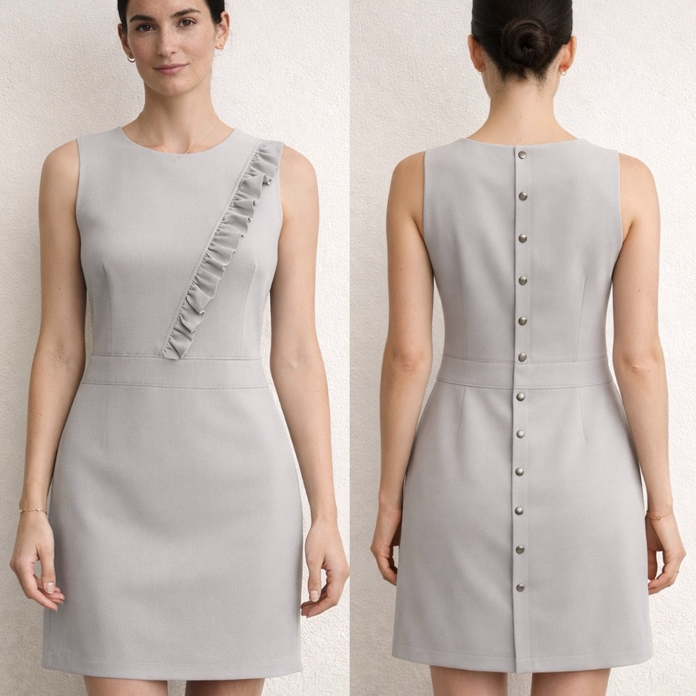 🇫🇷NWT DIAB’LESS Light Grey Ruffle Shift Dress (Size 3)